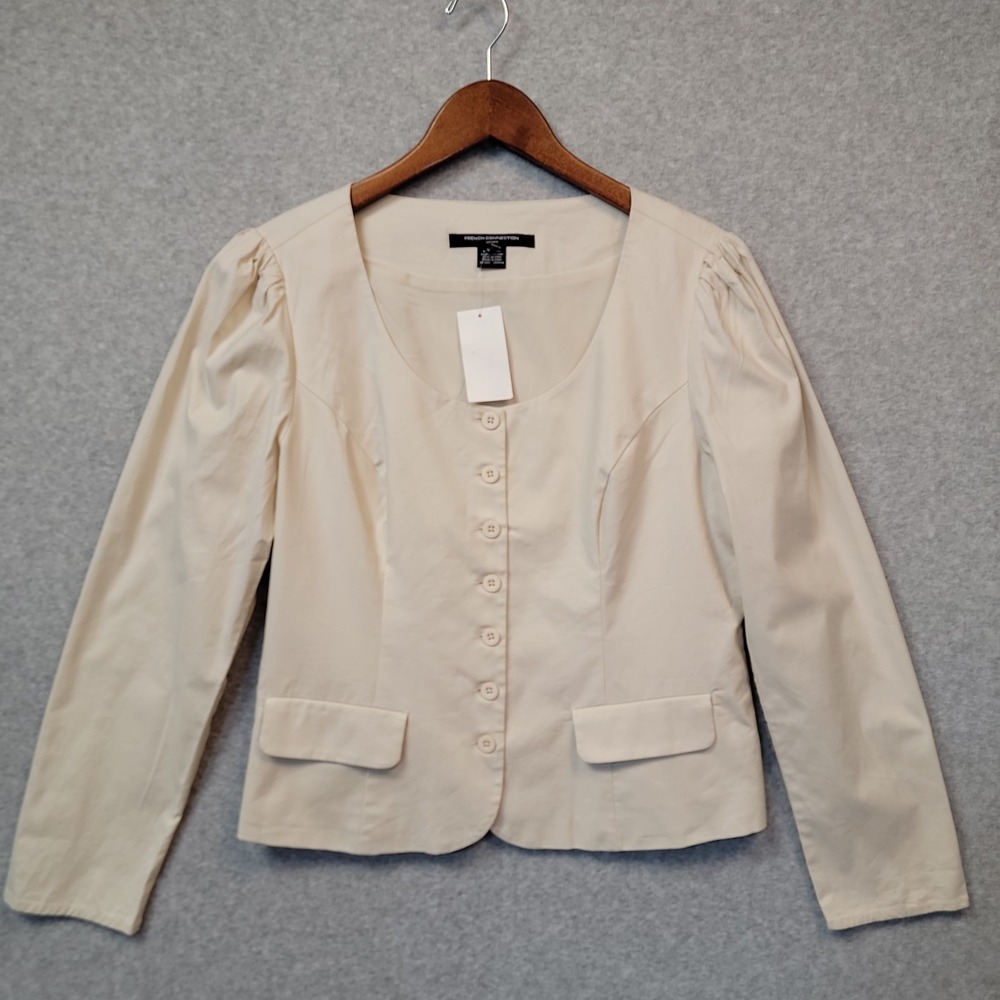 NEW‎ French Connection Poplin Button Up Top Womens XL 12 Cream Long Sleeve Lined - Picture 2 of 15